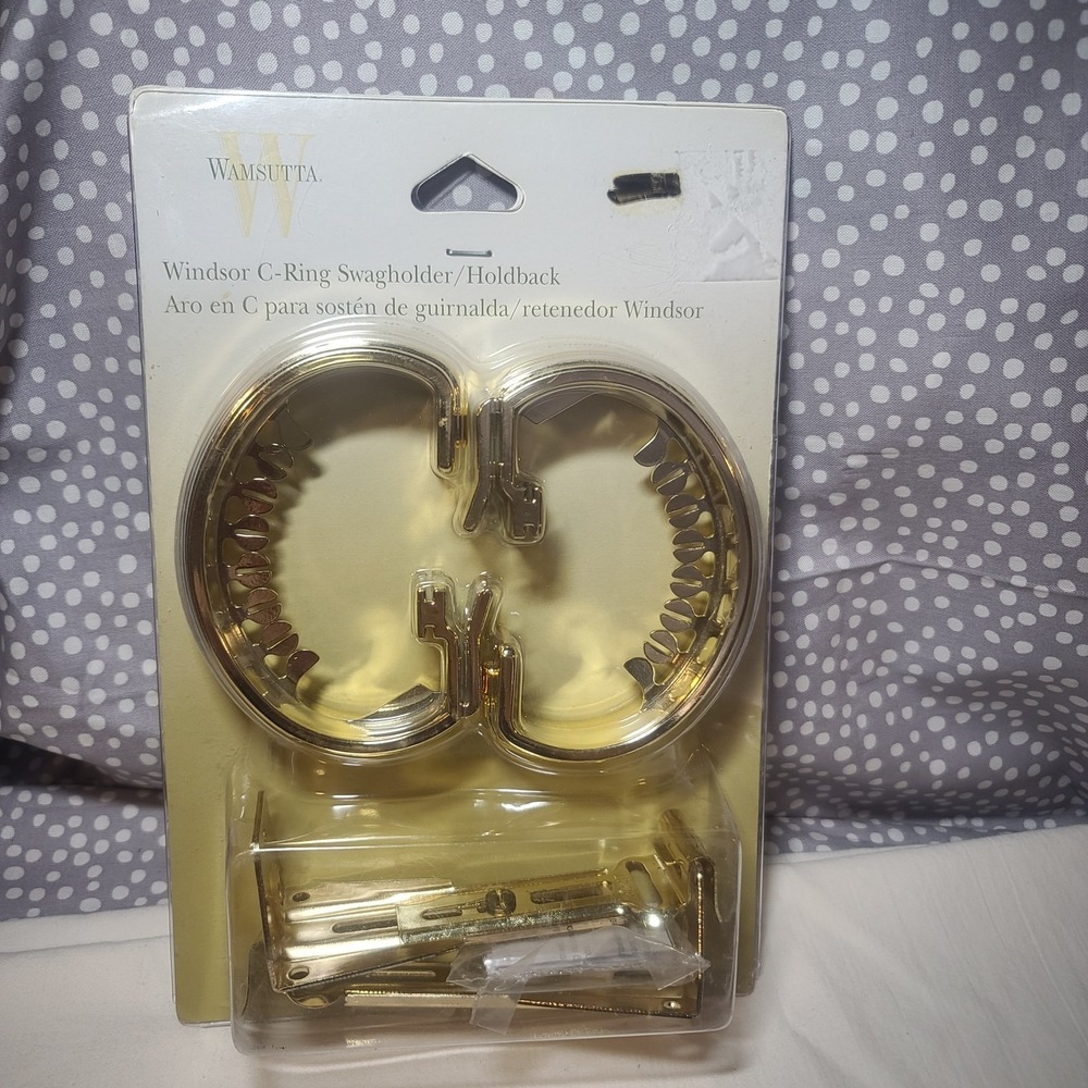 Windsor C-Ring Swagholder/Holdback Curtain Drape Tie-Backs Pair Gold Wamsutta‎